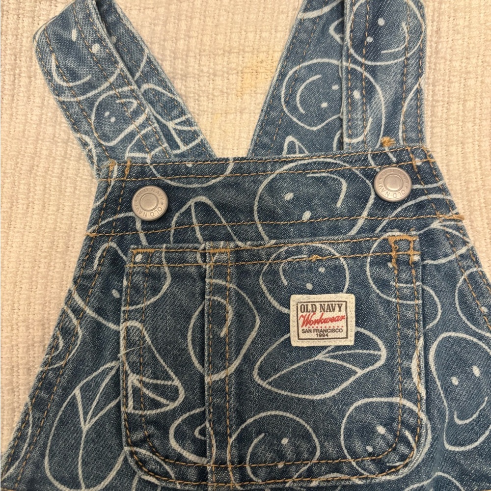 Smiley Denim Overalls for Toddler, 12-18 Months - Picture 2 of 5